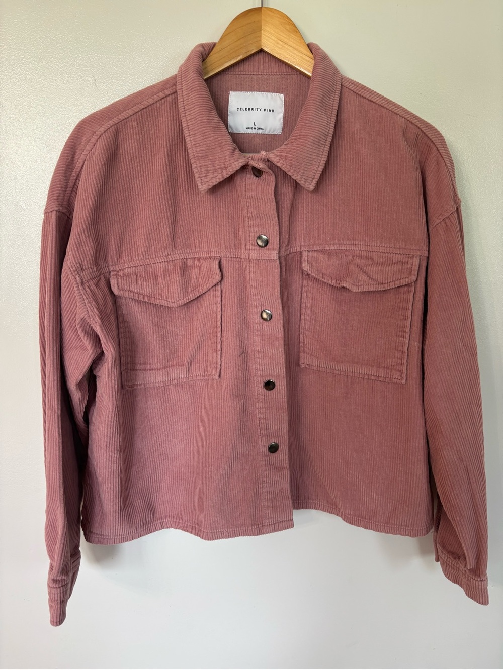 Vintage Celebrity Pink Women Corduroy Jacket Large Pink Shacket Cozy Cabin Snap